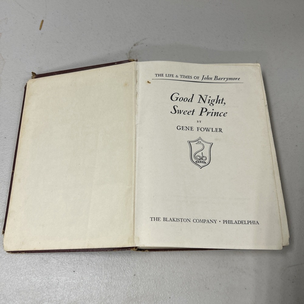 Good Night Sweet Prince (John Barrymore) by Gene Fowler - 1944 HC